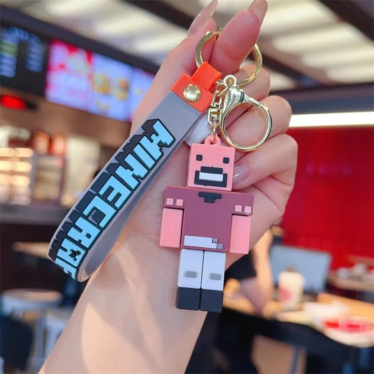 51NgUm8oxsL.jpg Unyks Star Cute 3D Silicon Cartoon Keychain - Cute Design Key Holder for Bags, Backpacks, and Keys (UN-Minecraft Red) - Image 1