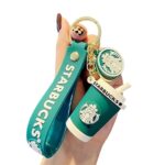 Unyks Star Cartoon Keychains for Girls & Boys – Cute Silicone Keyring Accessories for Kids, Fun Charms for Backpack, Purse, Car – Kawaii Key Holder Gift for Birthday (Starbucks Green Cup)