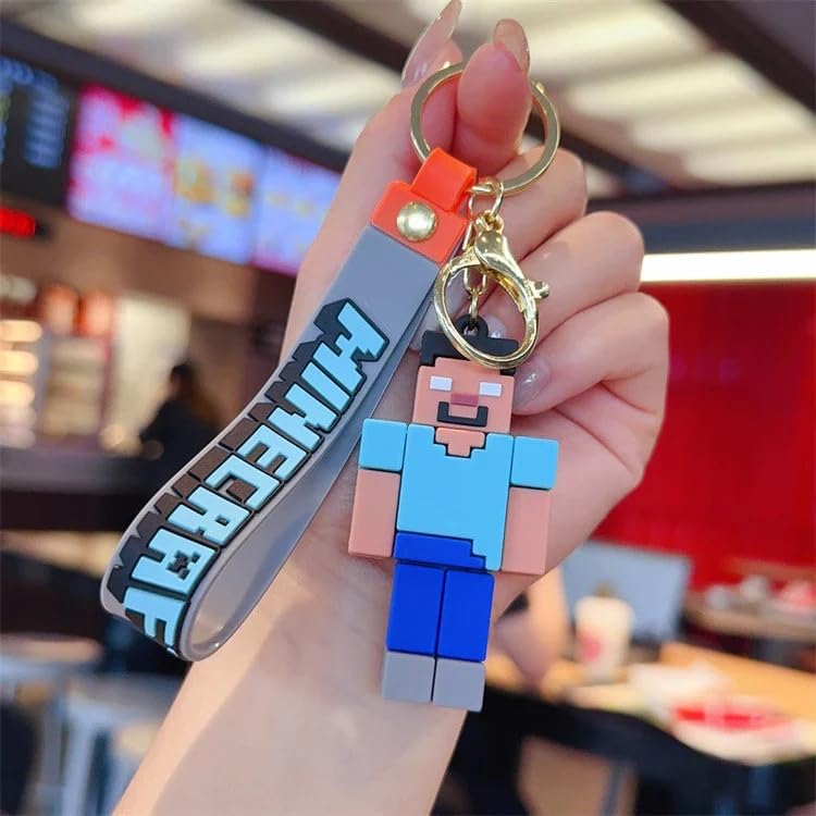 51RFgY39AOL.jpg Unyks Star Cute 3D Silicon Cartoon Keychain - Cute Design Key Holder for Bags, Backpacks, and Keys (UN-Minecraft Blue) - Image 1