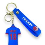 Unyks Star Silicone Key Ring Virat-18 Jersey Team India Cricket Keychain Blue with Strape Cricket Ball Design (Pack Of 1)