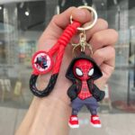 Unyks Star Cute 3D Silicon Cartoon Keychain - Cute Design Key Holder for Bags, Backpacks, and Keys (Black Hood Spiderman)