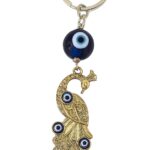Unyks Star Evil Eye Keychain for Protection & Good Luck | Handmade Blue Glass Nazar Battu Key Ring for Car, Bike, Home & Office | Gift for Men & Women - Peacock