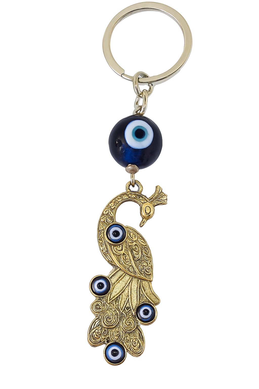 618o8kl4p6L.jpg Unyks Star Evil Eye Keychain for Protection & Good Luck | Handmade Blue Glass Nazar Battu Key Ring for Car, Bike, Home & Office | Gift for Men & Women - Peacock - Image 1