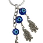 Unyks Star Evil Eye Keychain for Protection & Good Luck | Handmade Blue Glass Nazar Battu Key Ring for Car, Bike, Home & Office | Gift for Men & Women - Three Peacock