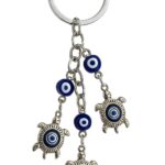 Unyks Star Evil Eye Keychain for Protection & Good Luck | Handmade Blue Glass Nazar Battu Key Ring for Car, Bike, Home & Office | Gift for Men & Women - Three Turtle