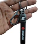 Unyks Star Leather Keychain with Metal Ring – Premium Black Key Holder for Car & Bike Keys (Suzuki - Black)