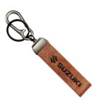 Unyks Star Drive Safe Leather Keychain with Metal Ring, Inspirational Message Design, Black and Gold, Premium Key Holder for Car and Bike Keys (Suzuki - Brown)